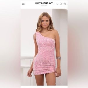 Lucy in the Sky pink one-shoulder sequin dress, size medium
